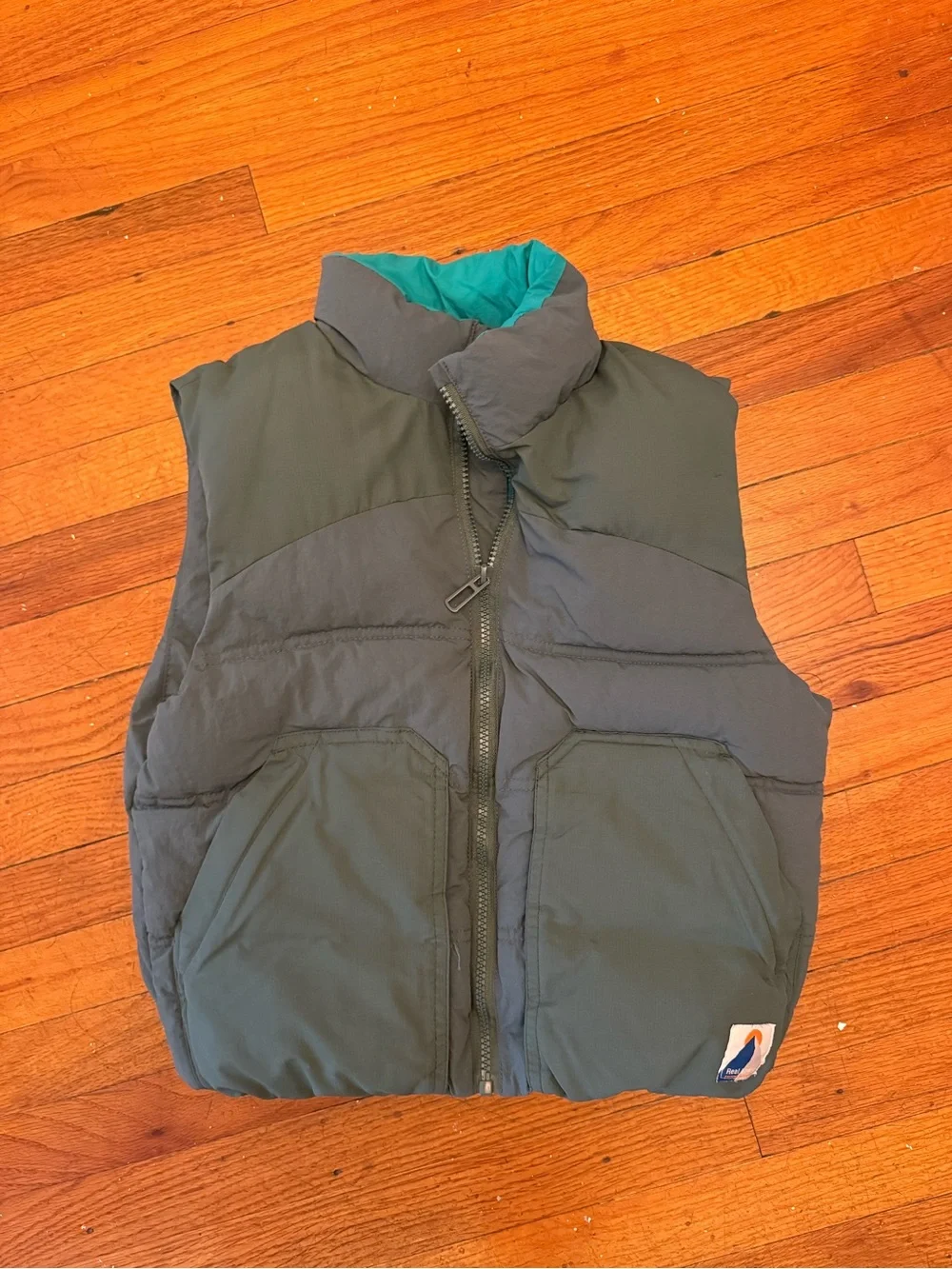 Zara Women’s Dark Green Puffer Vest with Teal Lining
